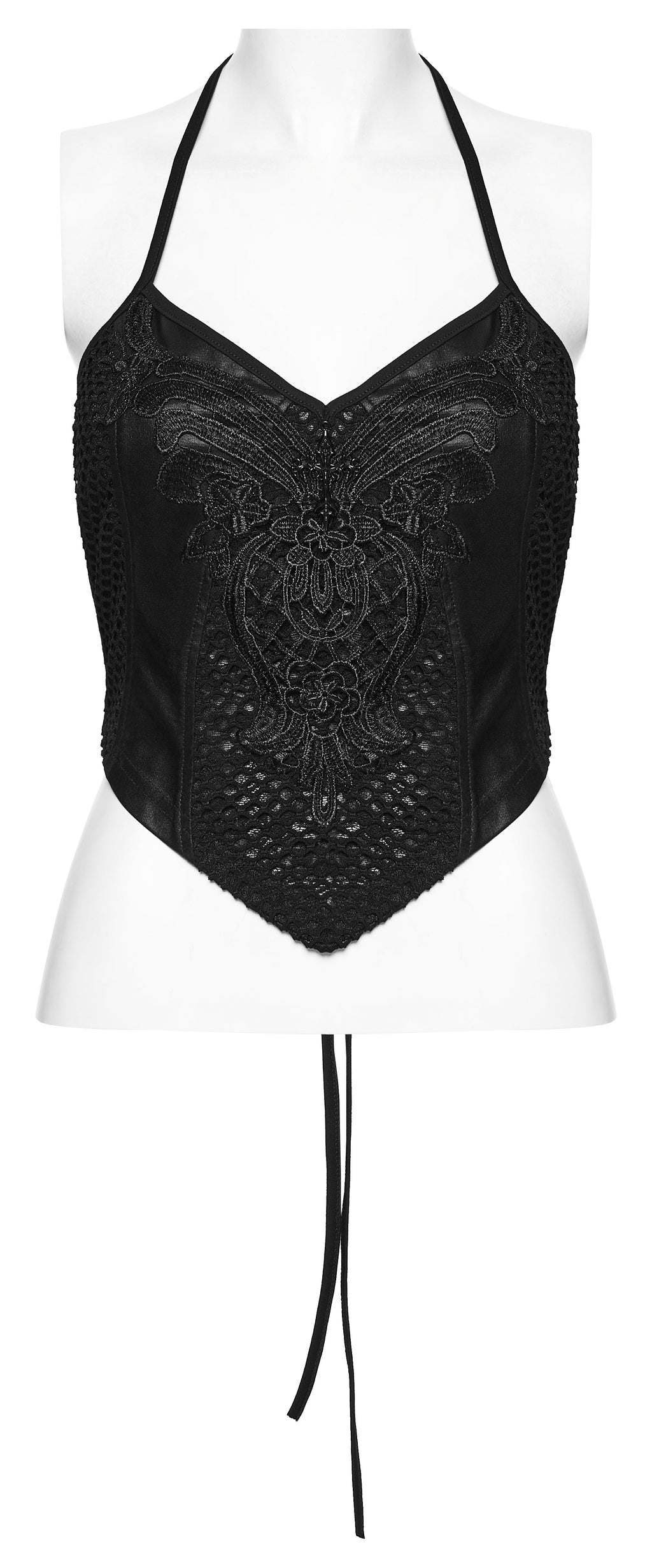 Punk Rave Goth Camisole Top with Feature Embroidery and Tie Back