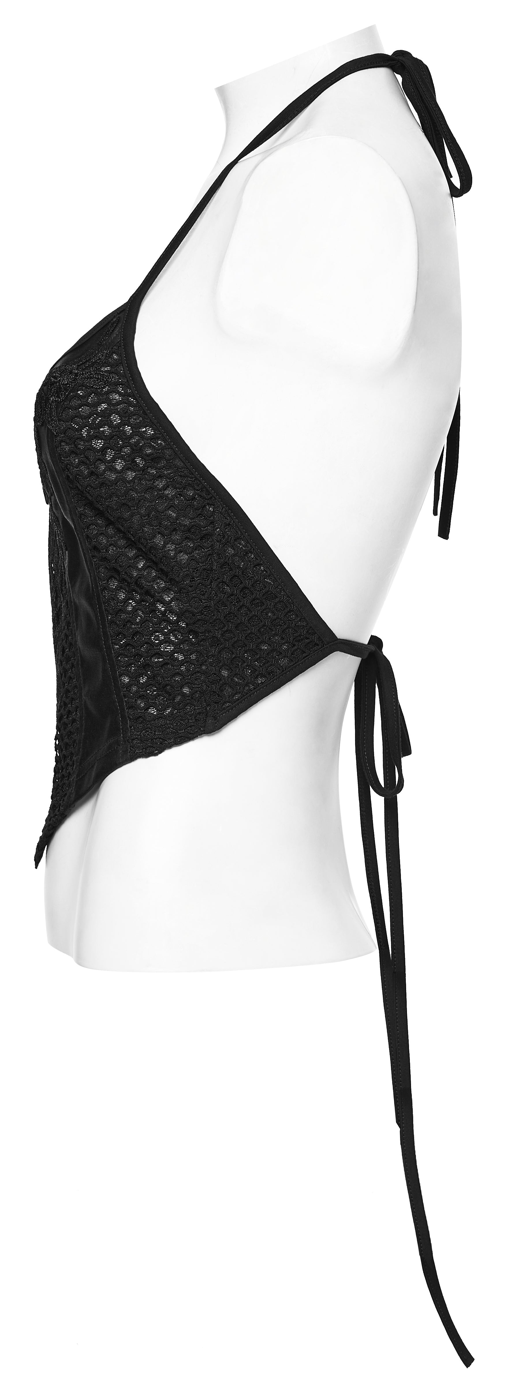 Punk Rave Goth Camisole Top with Feature Embroidery and Tie Back