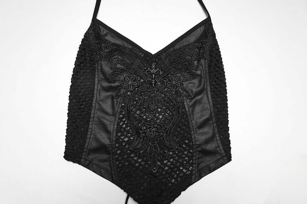 Punk Rave Goth Camisole Top with Feature Embroidery and Tie Back