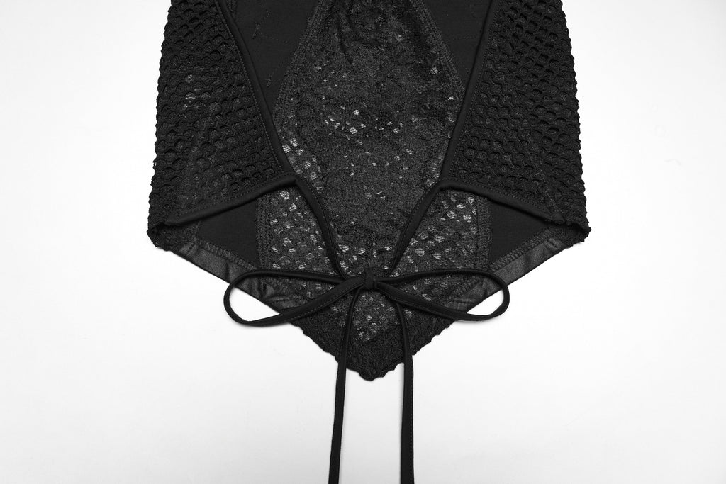 Punk Rave Goth Camisole Top with Feature Embroidery and Tie Back