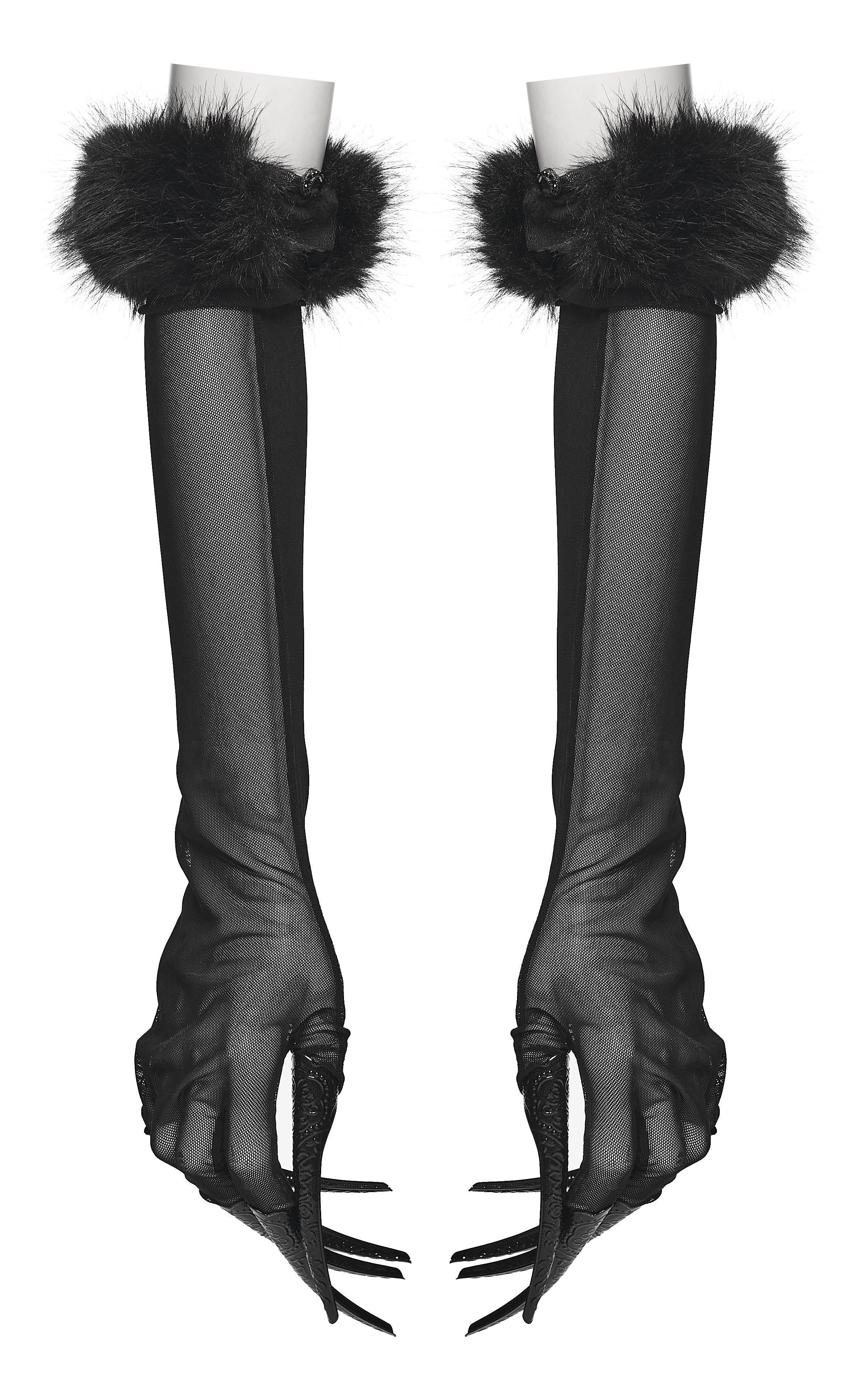 Punk Rave Fluffy Goth Claw Gloves
