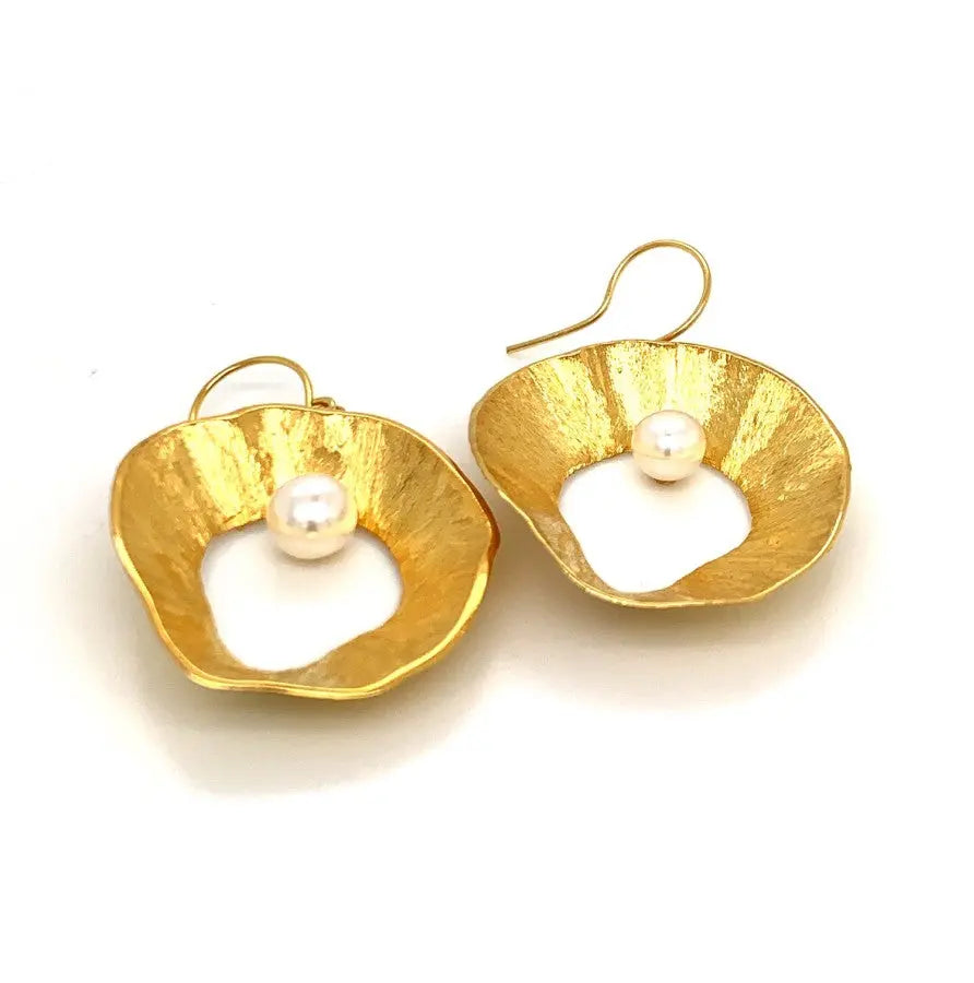 Sea & Moon Large Earring, Sterling Silver with Gold Plate