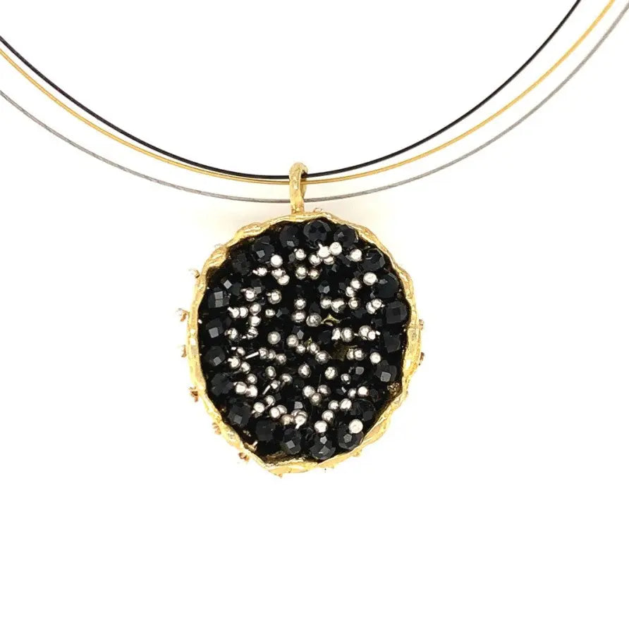 Dance of Stamens Necklace Midi, Gold Plated Hollow Bezel with Black Spinel