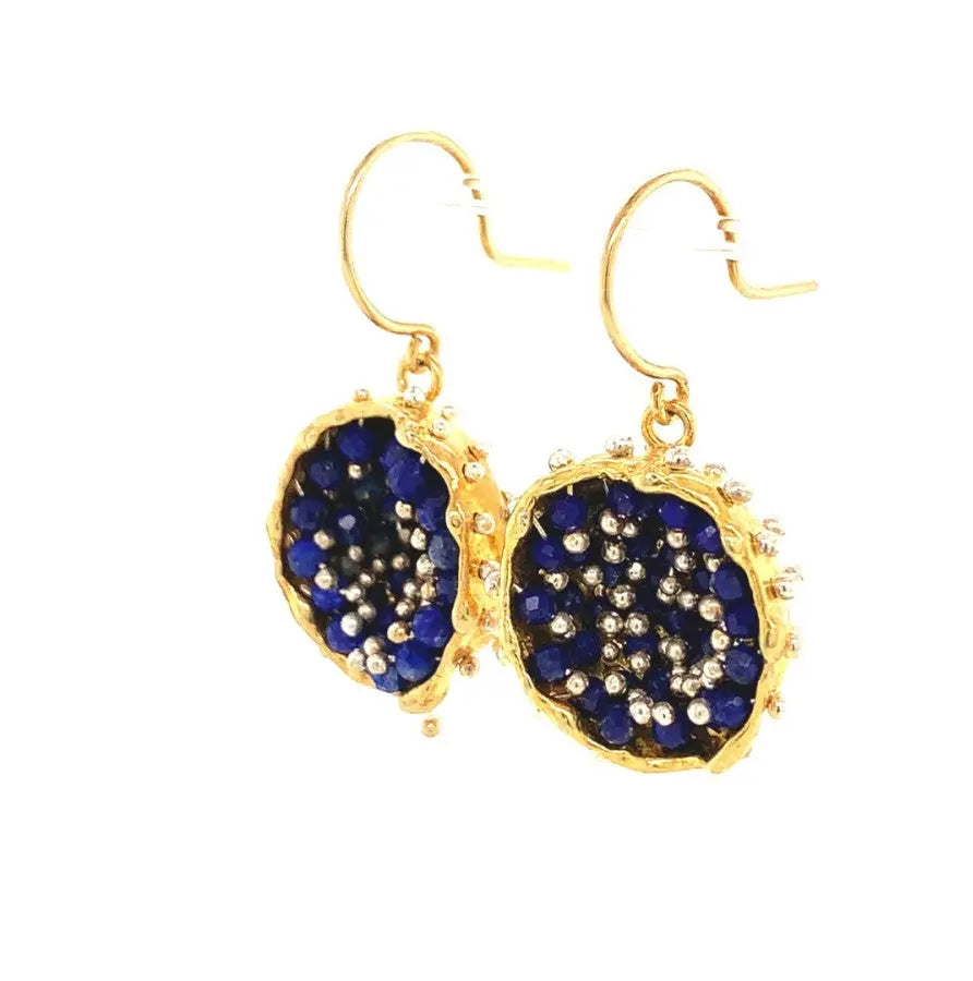 Dance of Stamens Medium Earring, Gold Plated Earring with Lapis Lazuli