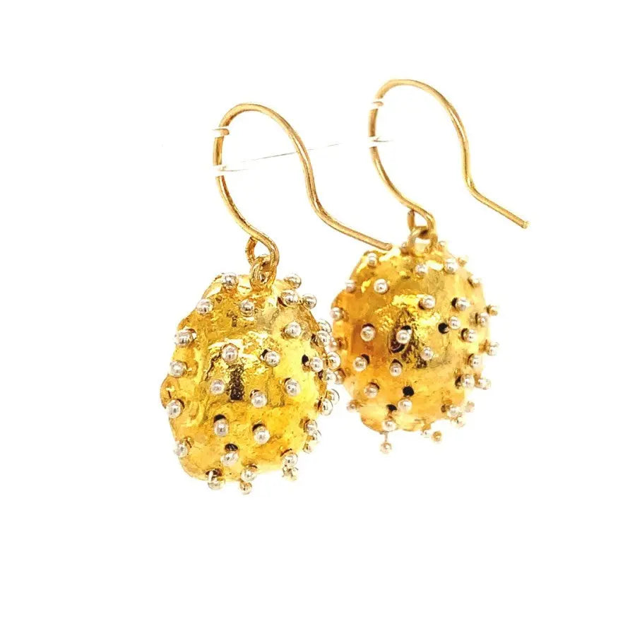 Dance of Stamens Medium Earring, Gold Plated Earring with Lapis Lazuli