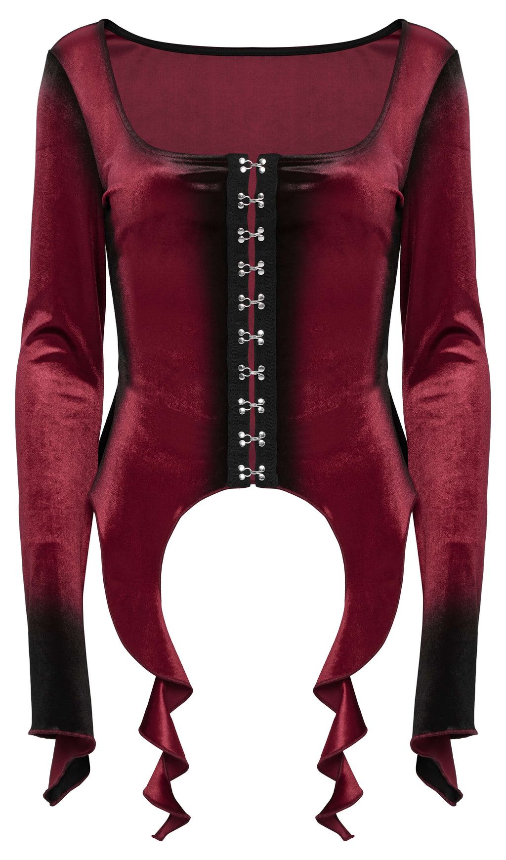 Punk Rave Leticia Burgundy Gradient Velvet Top with Feature Hooks and Eyes