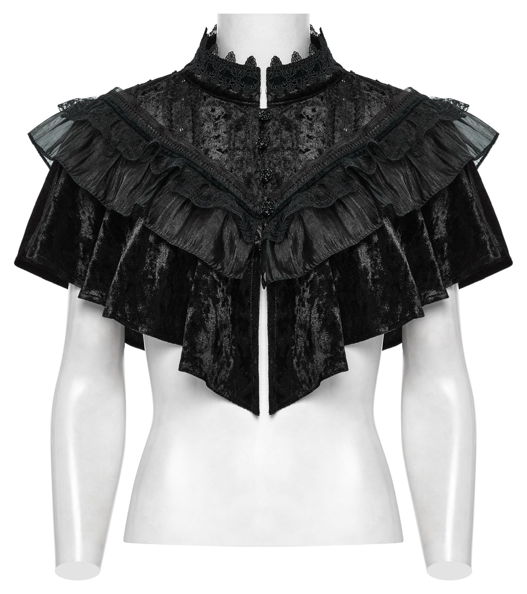 Punk Rave Elysia Velvet Ruffle Goth Shawl In Black