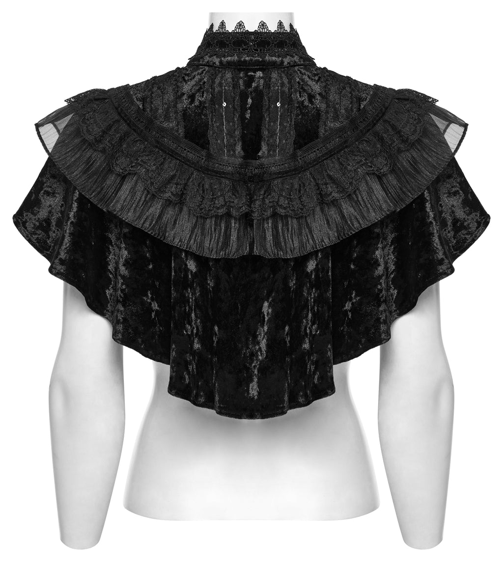 Punk Rave Elysia Velvet Ruffle Goth Shawl In Black