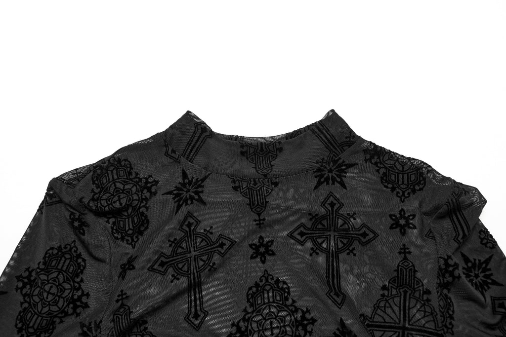 Punk Rave Ravena Cross Flocking Mesh Top