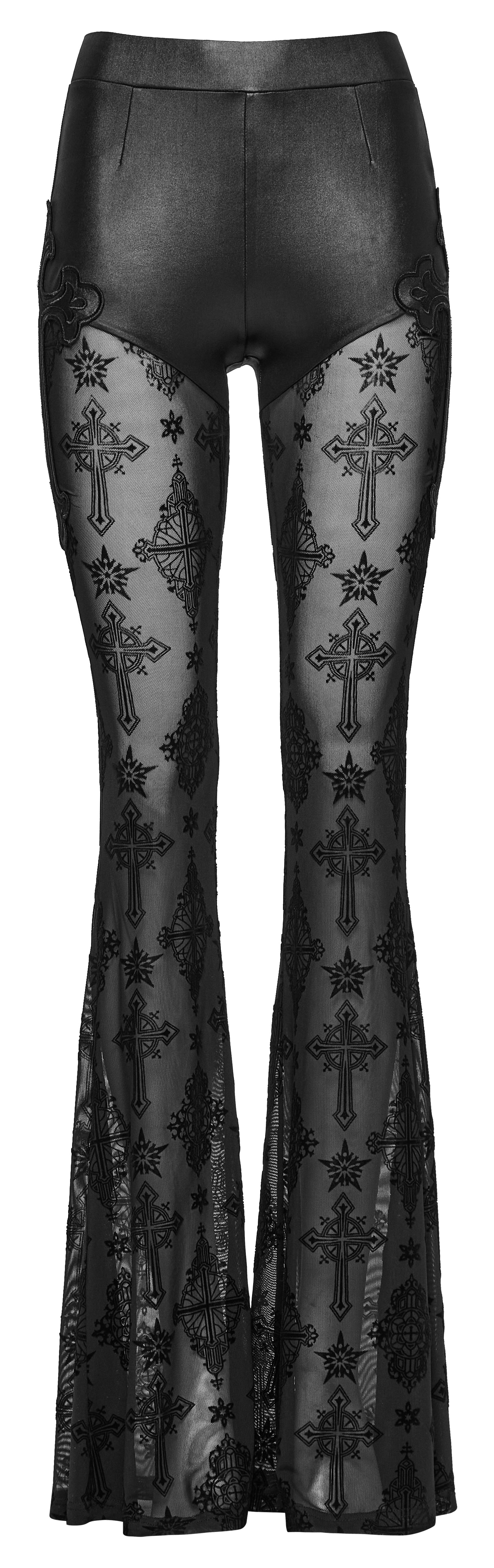 Punk Rave Seraphina Gothic Lace Flares - Cross Flocking Mesh Leggings