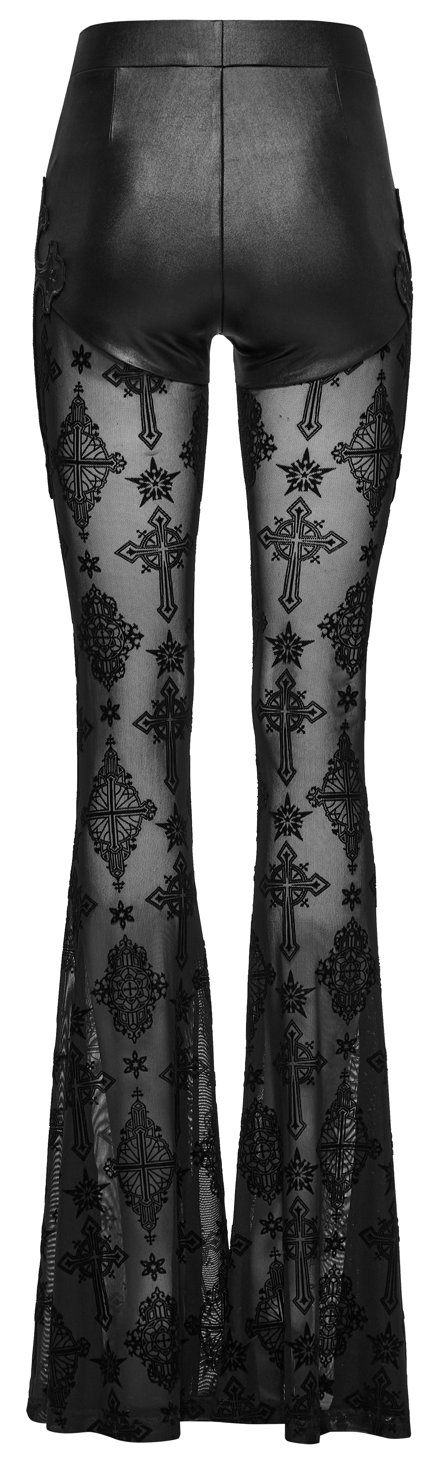 Punk Rave Seraphina Gothic Lace Flares - Cross Flocking Mesh Leggings