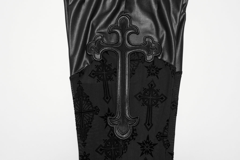 Punk Rave Seraphina Gothic Lace Flares - Cross Flocking Mesh Leggings