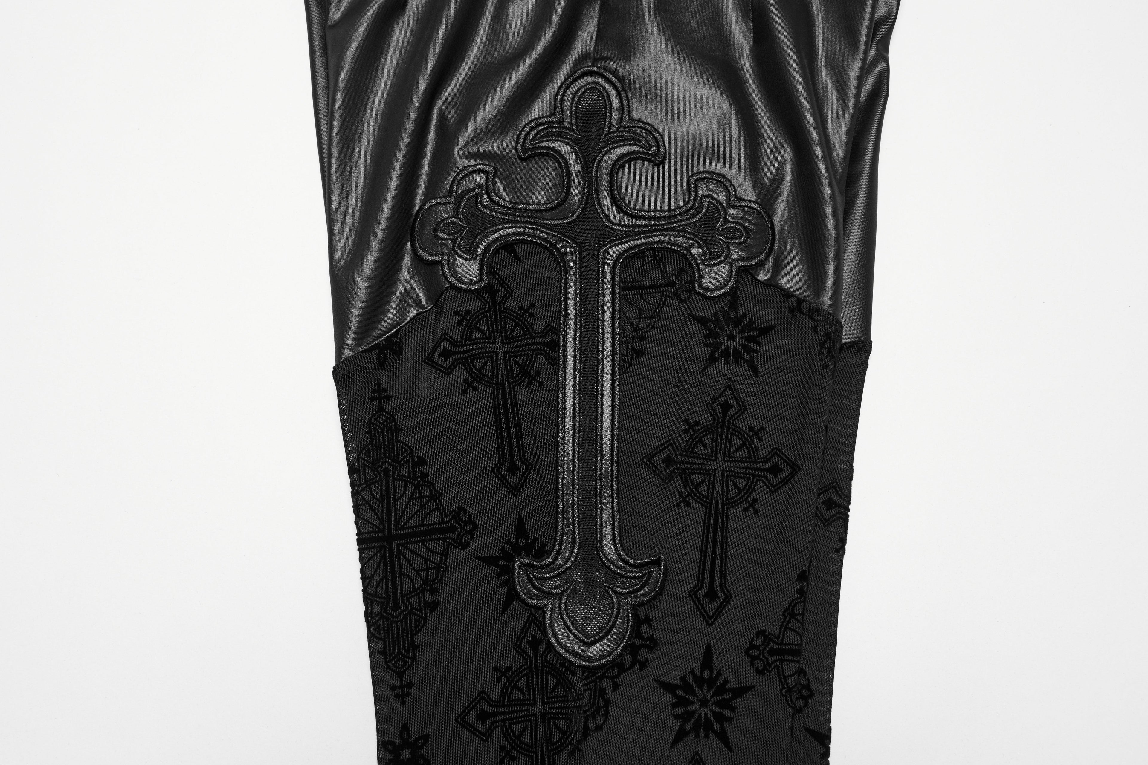 Punk Rave Seraphina Gothic Lace Flares - Cross Flocking Mesh Leggings