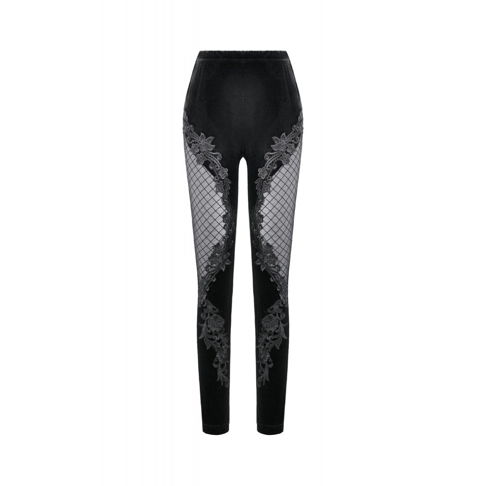Dark in Love Gothic Velvet Mesh Patchwork Leggings