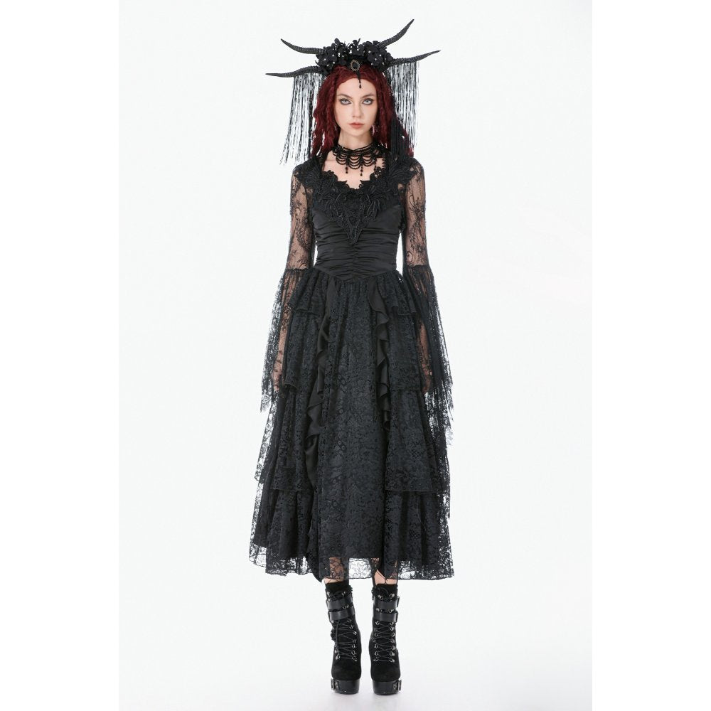 Dark In Love Gothic Deep-V Lace Bell Sleeve Cape