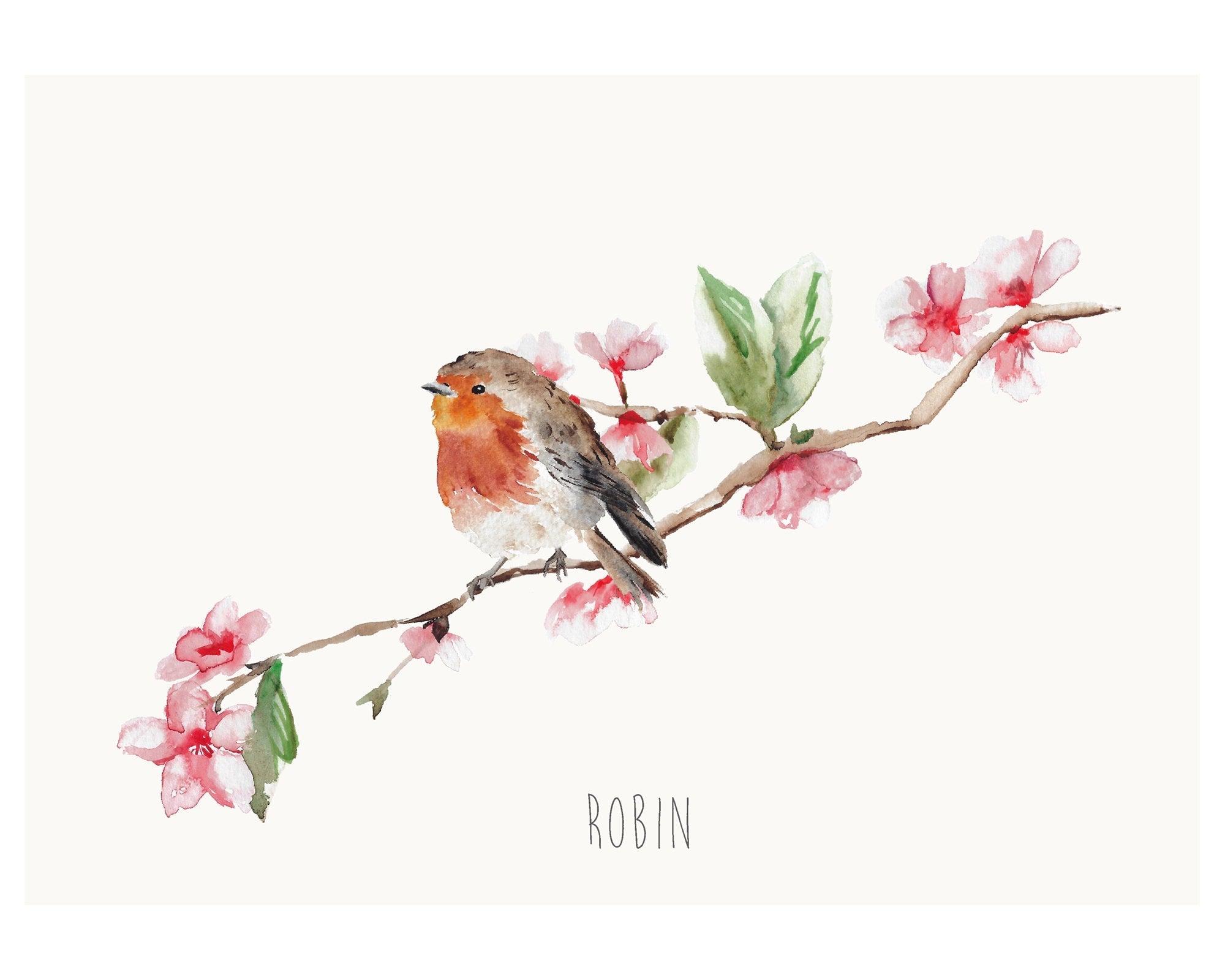 Robin and Blossom Personalised Watercolour Print