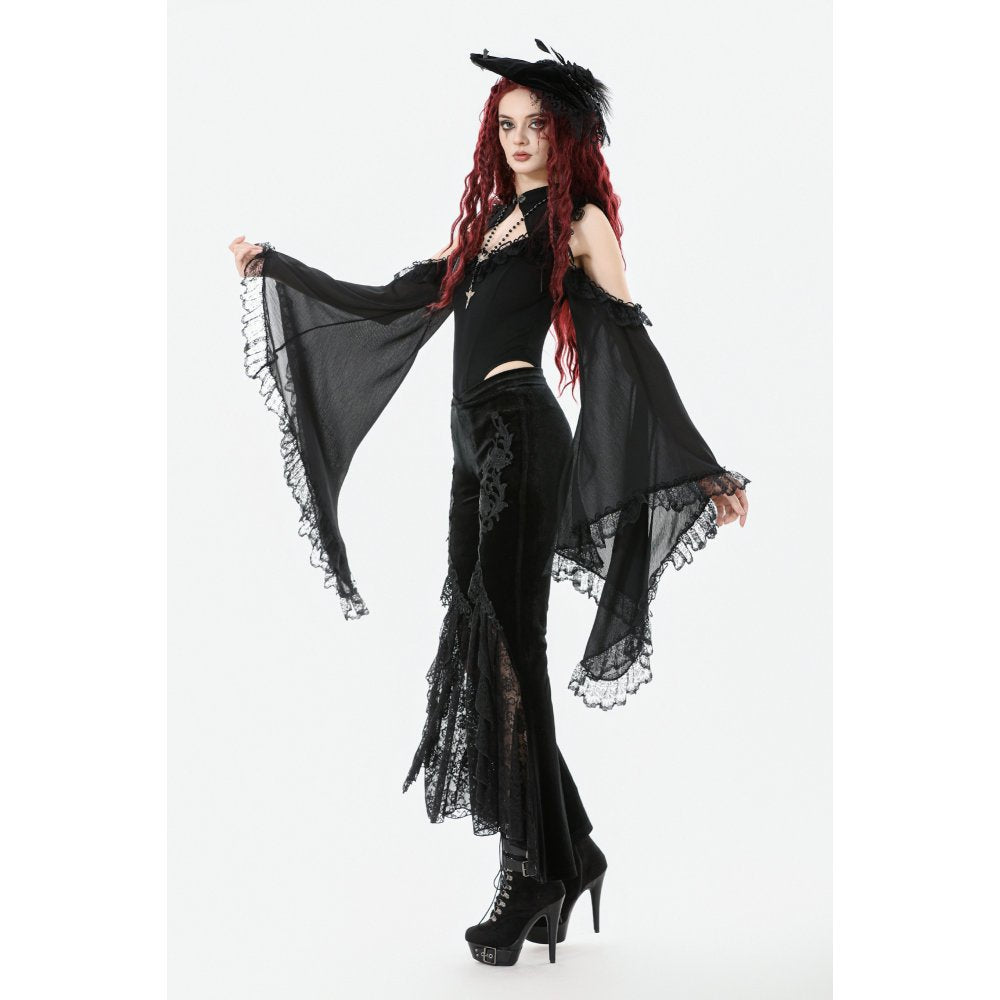 Dark in Love Erzebeth Velvet Lace Flare Trousers - Size UK 16 Left Only!