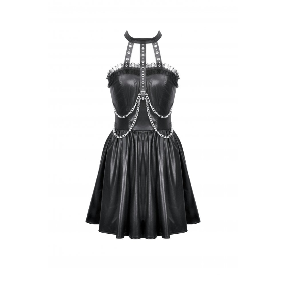 Dark in Love Harness Chain Faux Leather Mini Dress