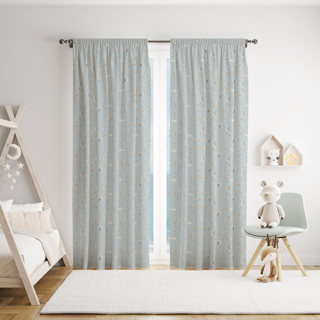 Watercolour Stars and Constellations Printed Cotton Curtain Fabric