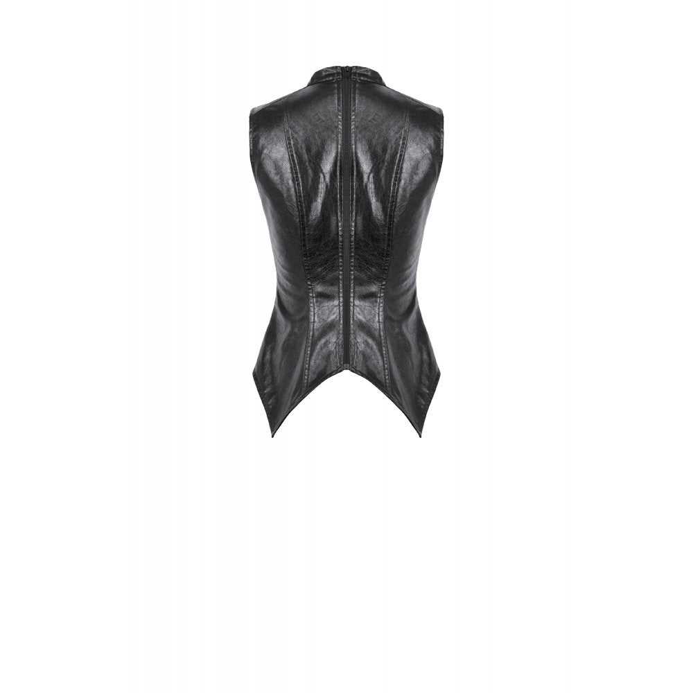 Dark in Love Punk Distressed Leather Lace-Up Top