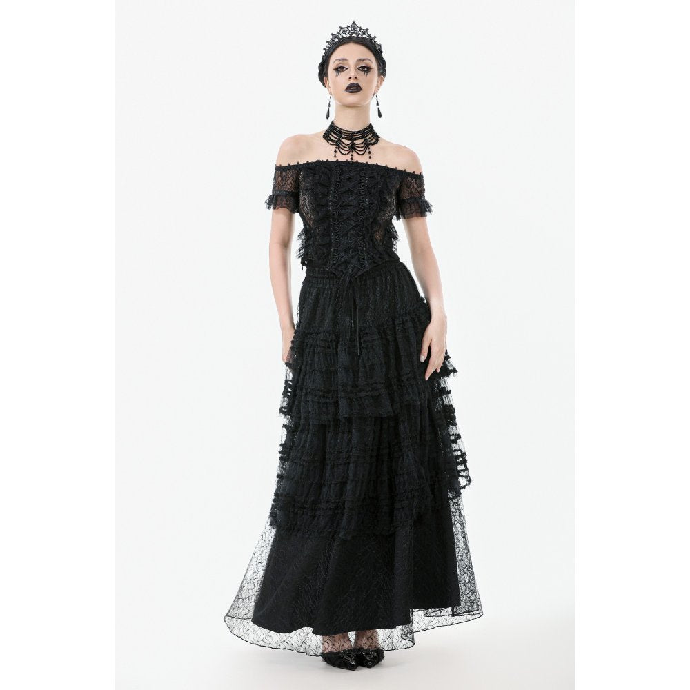 Dark in Love Ophelia Lace Off-Shoulder Gothic Top in Black