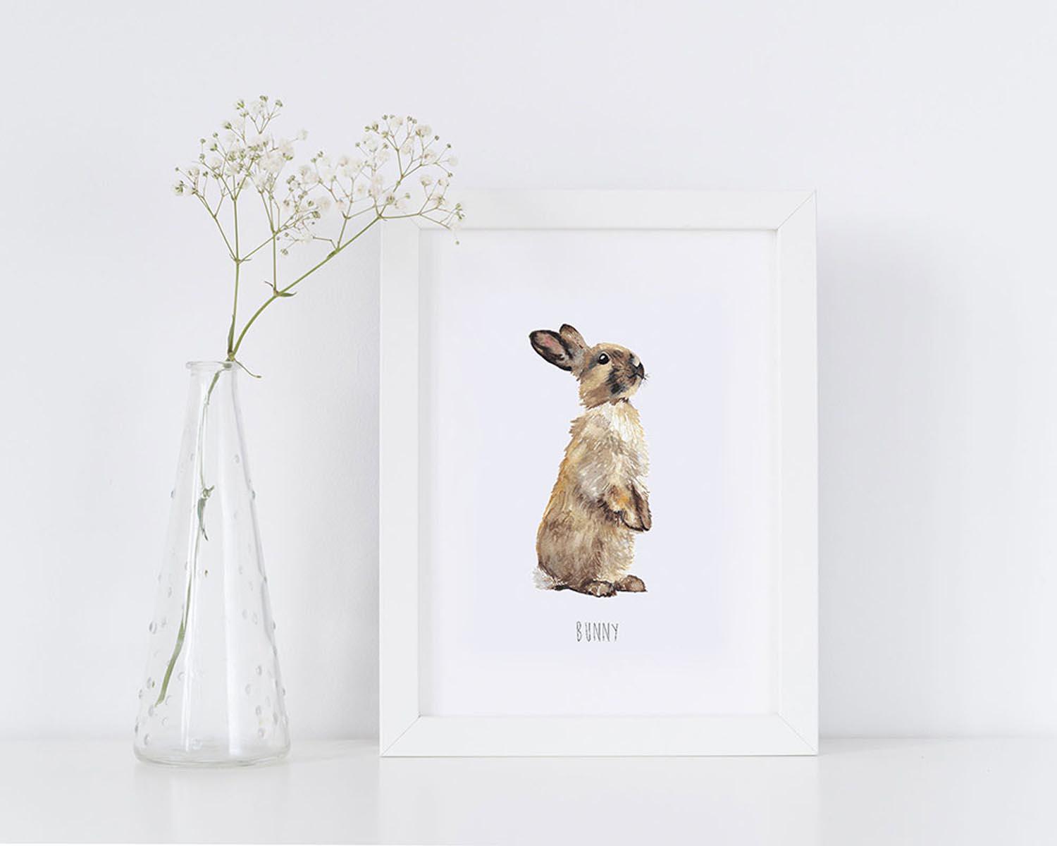 Watercolour Bunny Personalised Art Print