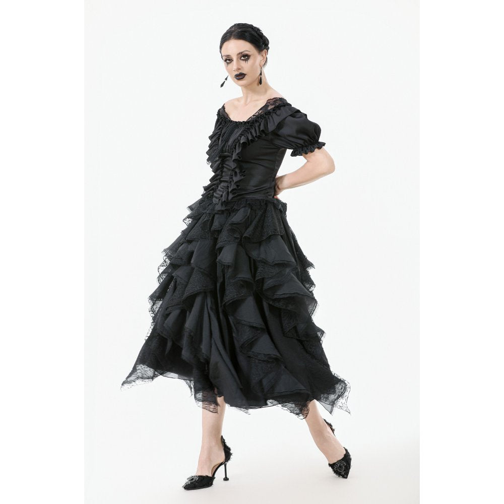Dark in Love Seraphina Ruched Puff Sleeve Corset Top in Black