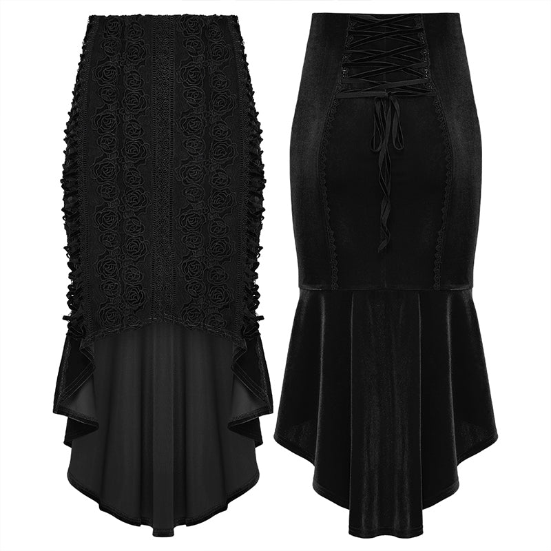 Punk Rave - Belladonna Goth Rose Fishtail Skirt - Size UK 16 Left Only!