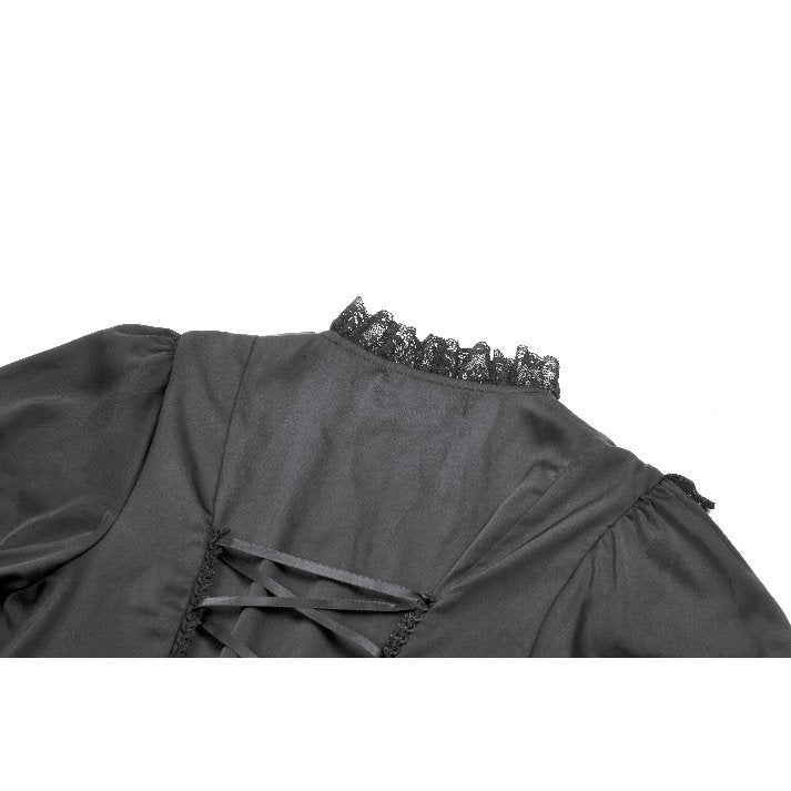 Dark in Love Belladonna Lace-Up High Collar Puff Sleeve Goth Dress  in Black