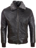 ZADV Men's Puffer Fur Aviator Bomber Jacket - Black