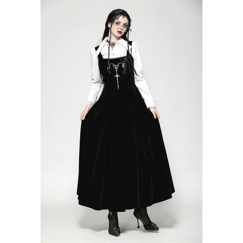 Dark in Love Lux Black Velvet Horn Embroidery Maxi Dress