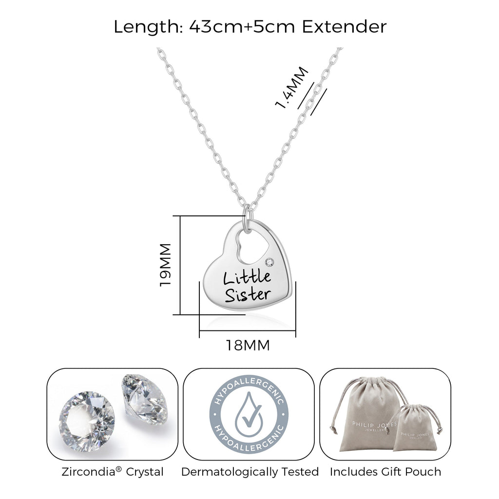 Little Sister Heart Necklace with Quote Card Created with Zircondia® Crystals
