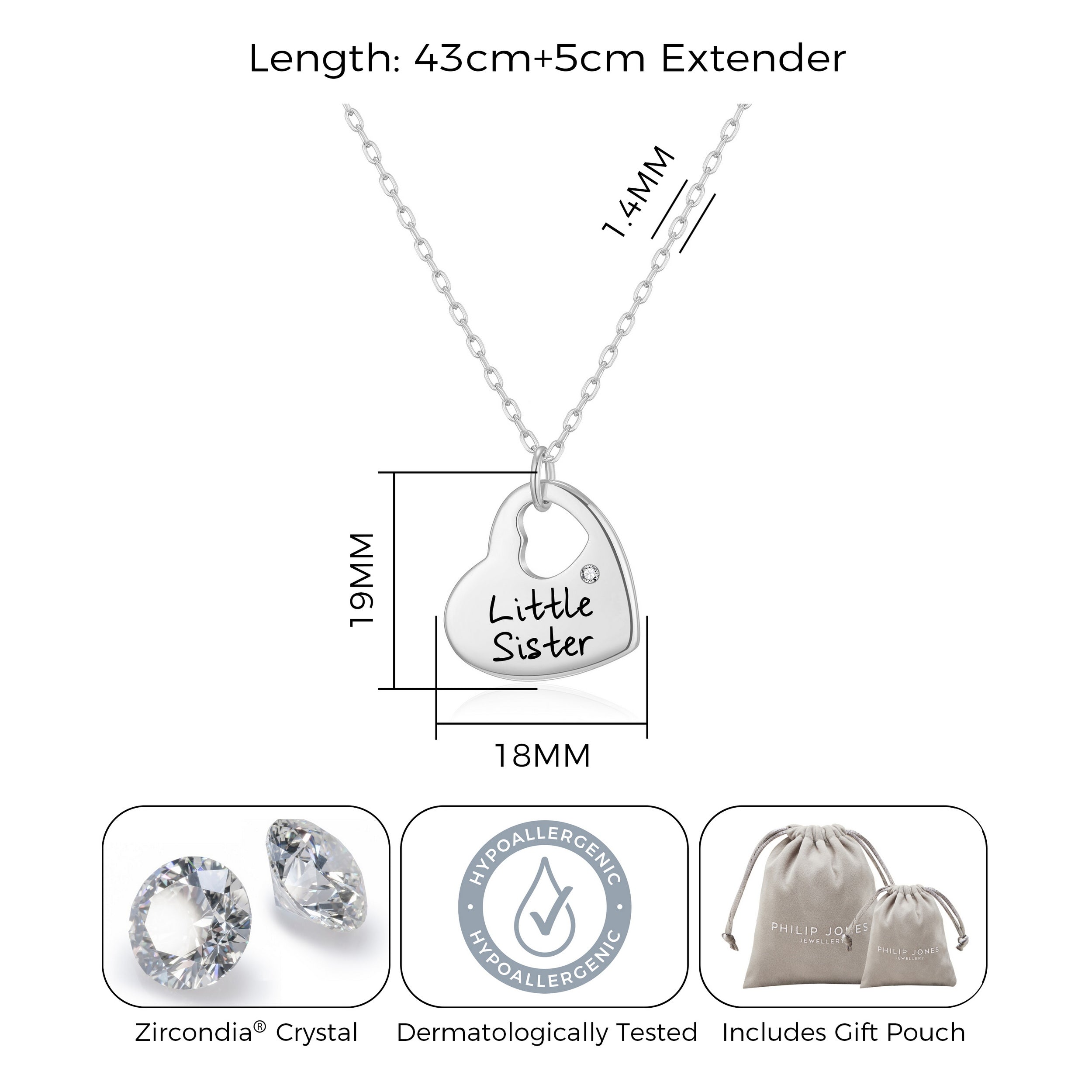 Little Sister Heart Necklace with Quote Card Created with Zircondia® Crystals
