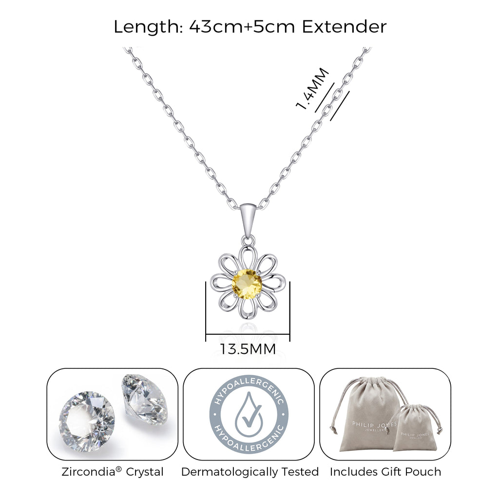 Thank You For Helping Me Grow Daisy Necklace Created with Zircondia® Crystals
