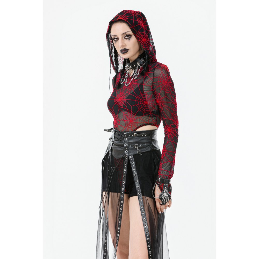 Dark in Love Gothic Sheer Mesh Maxi Skirt with PU Waist Corset - Size UK 8 Left Only!