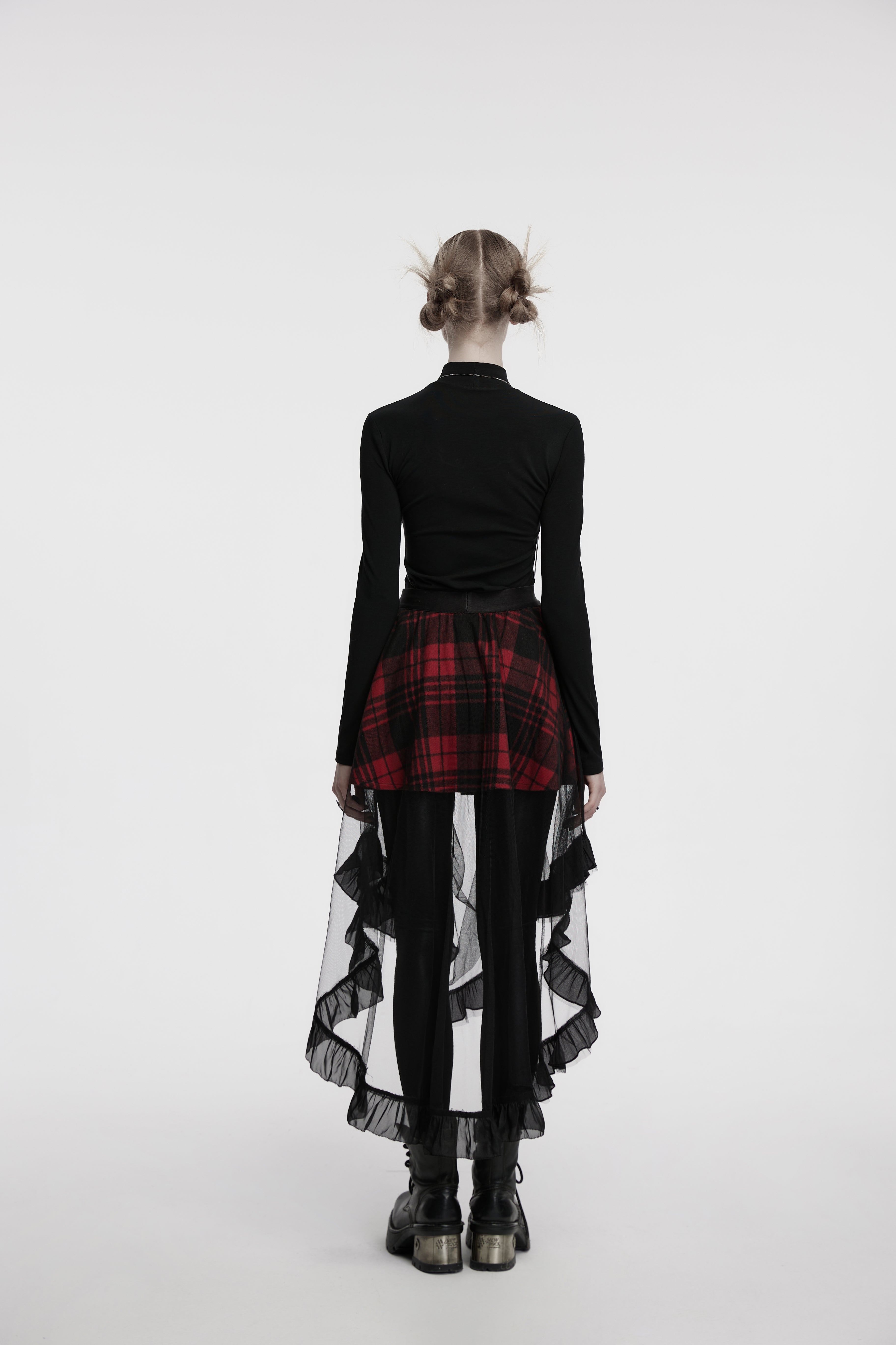 Punk Rave Morrigan Mesh Plaid High-Low Skirt