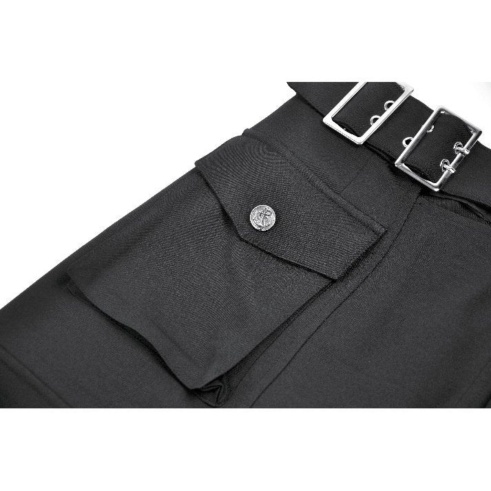 Dark in Love Punk Layered Pocket Cutout Belted Long Skirt
