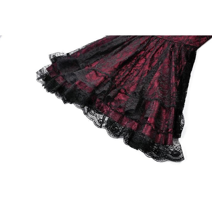 Dark in Love Burgundy & Black Lace Princess Dress with Stars Lace