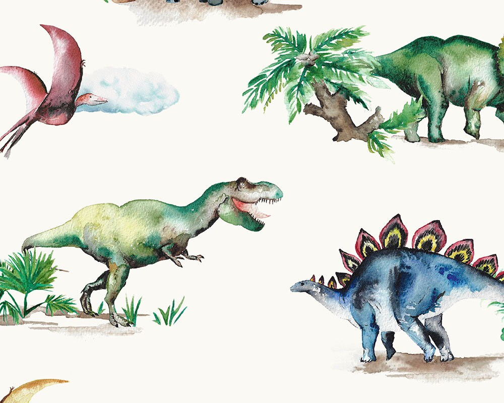 Painted Dinosaurs Children's Cotton Curtain Fabric