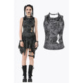 Dark in Love Shredded Butterfly Print Halter Goth Top In Grey
