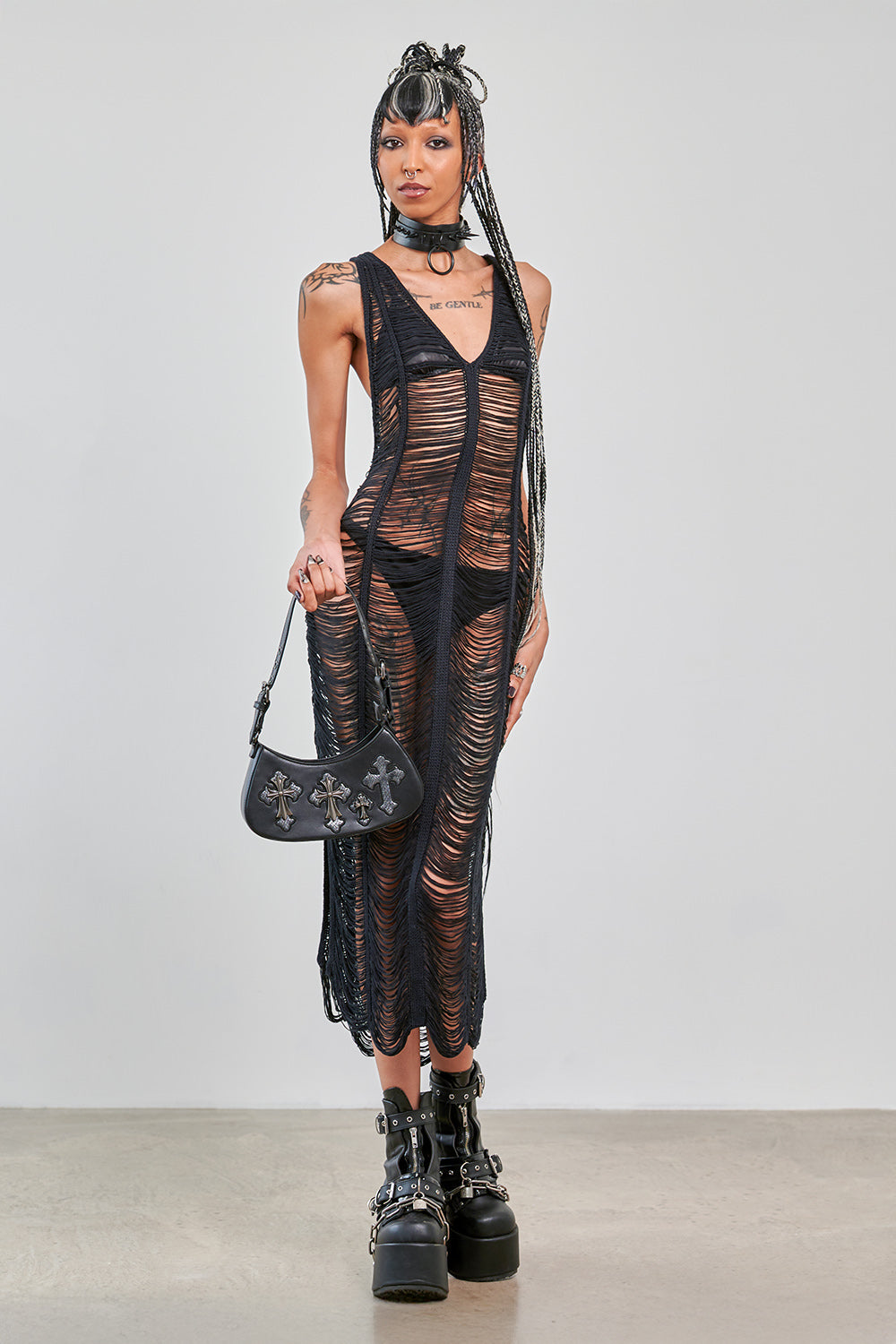 Banned Apparel Gothic Mesh Dress Sheer Distressed Black