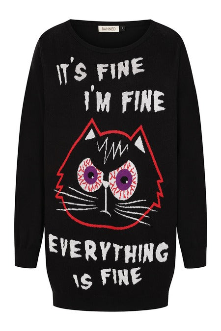 Banned Apparel Gothic Jumper Dress Black Oversized Knit