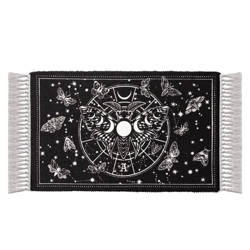 Lunar Moth Rug - Gothic Cotton Moon Phase Décor