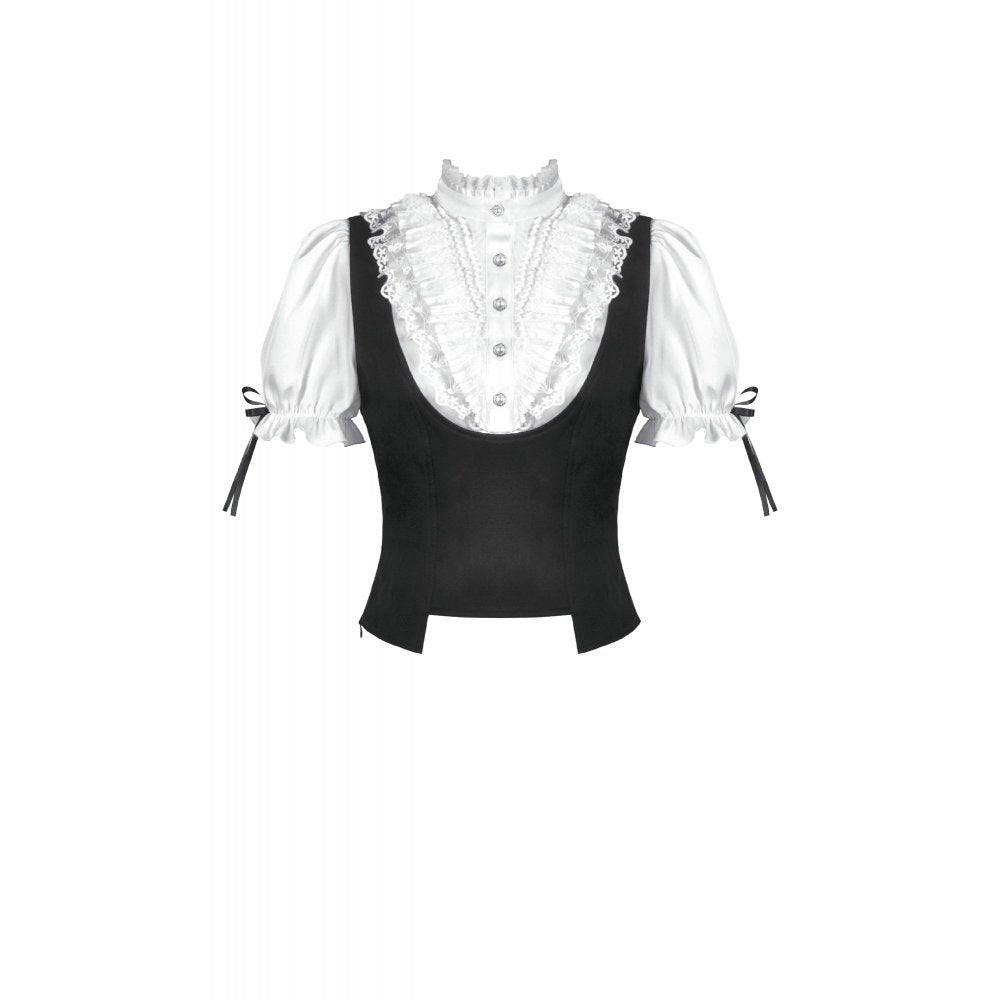 Dark in Love Court-Style Black & White Lace Blouse