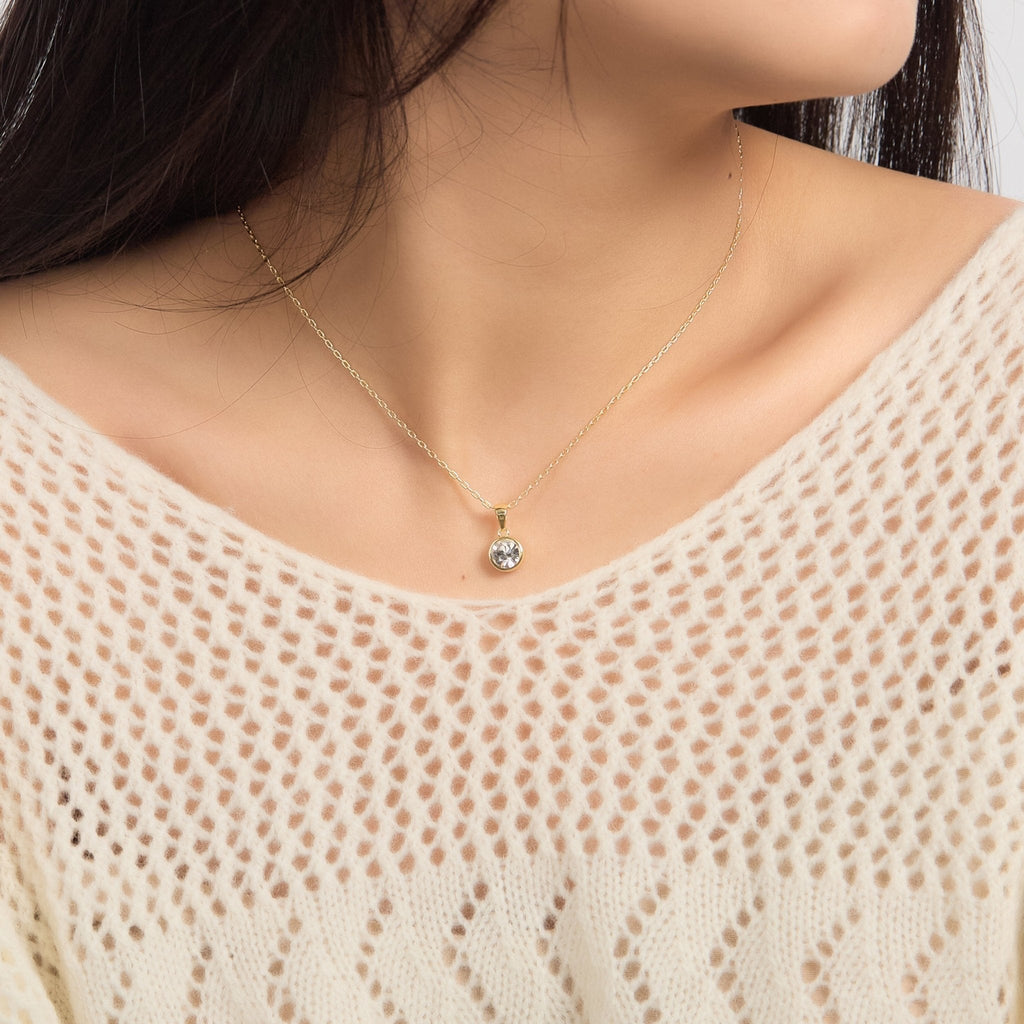 18k Gold Plated April (Diamond) Birthstone Necklace Created with Zircondia® Crystals