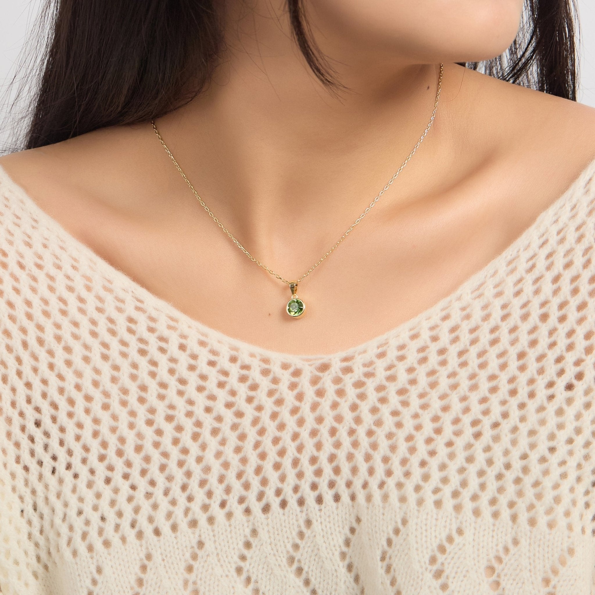18k Gold Plated August (Peridot) Birthstone Necklace Created with Zircondia® Crystals