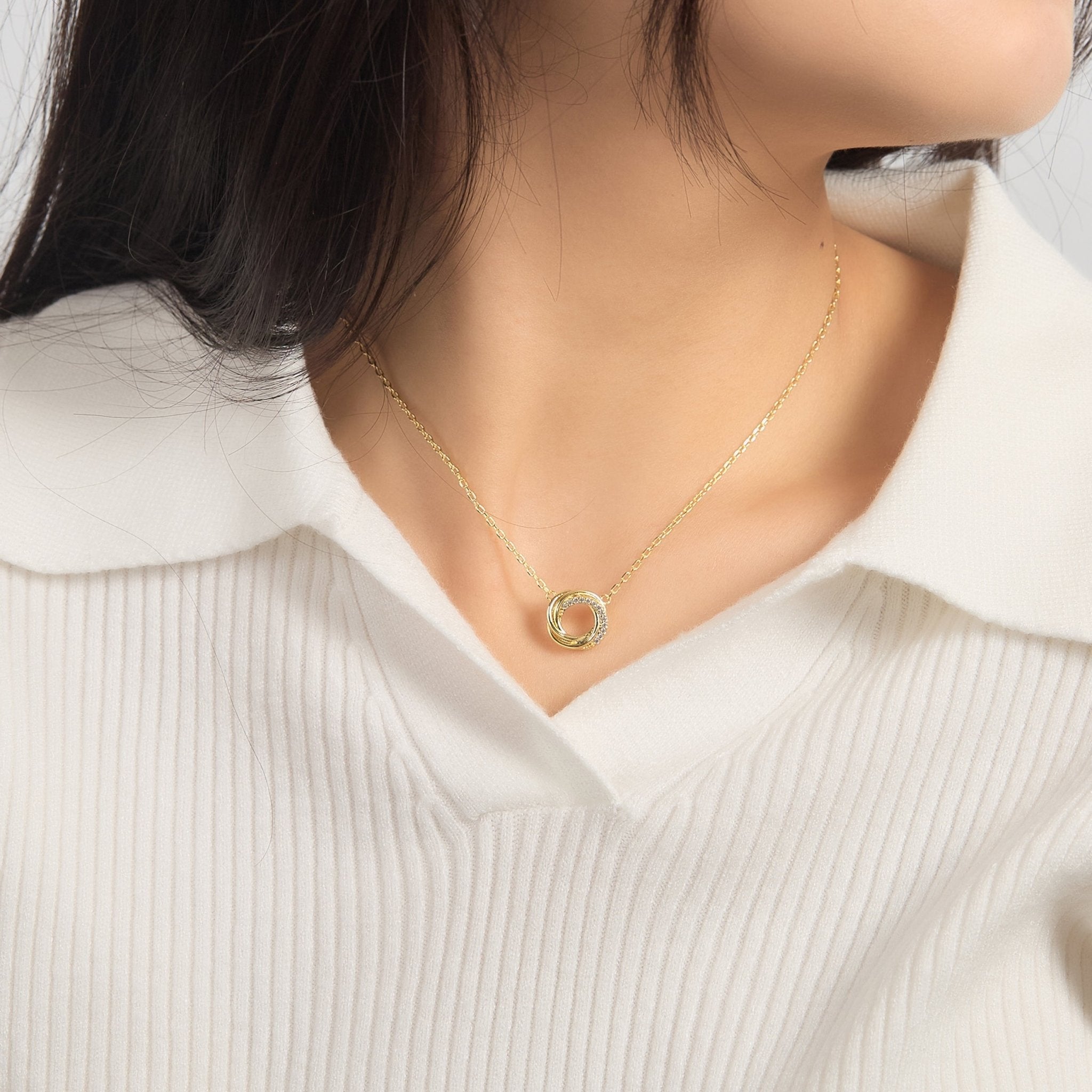 18k Gold Plated Circle Knot Necklace Created with Zircondia® Crystals
