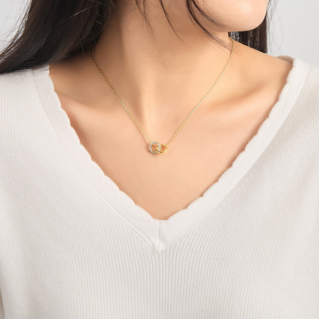 18k Gold Plated Circle Link Necklace Created with Zircondia® Crystals