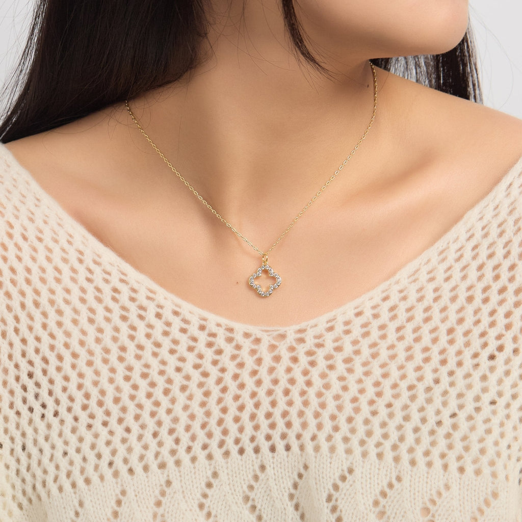18k Gold Plated Clover Necklace Created with Zircondia® Crystals