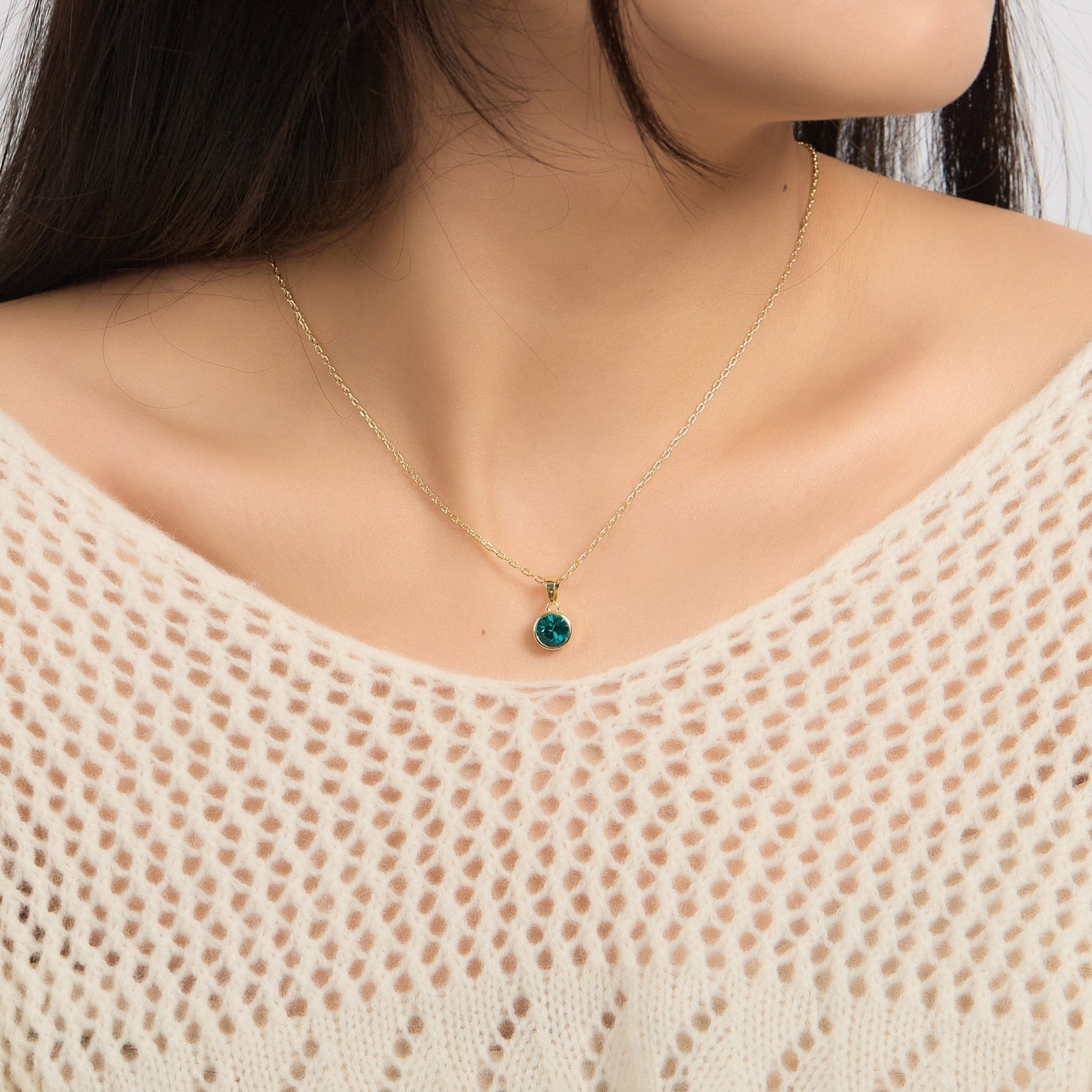 18k Gold Plated December (Blue Topaz) Birthstone Necklace Created with Zircondia® Crystals